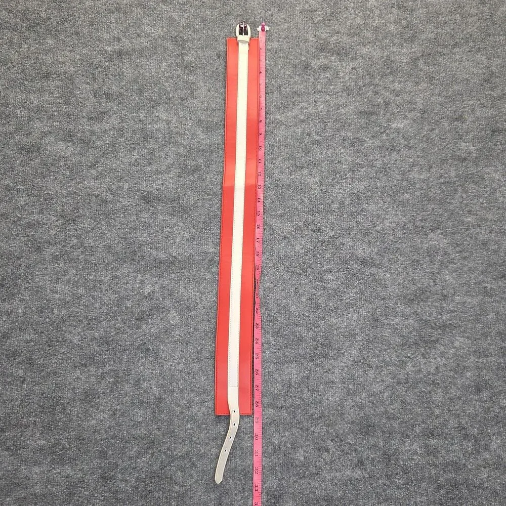 Belt Womens Size 10 Red White Colorblock Wide Waist Faux Leather Buckle Retro